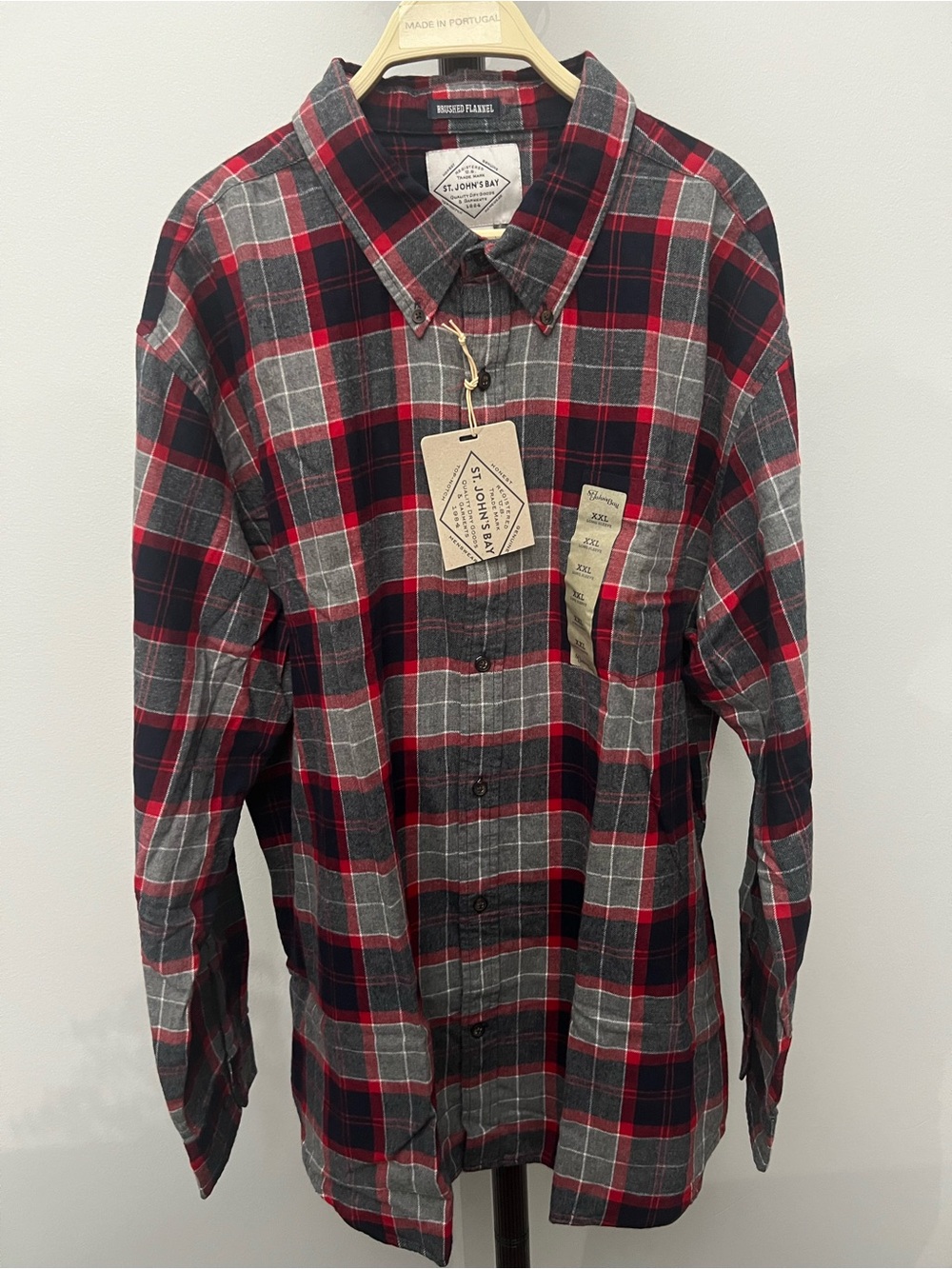 St. John's Bay Men's Red & Gray Plaid Button-Down Shirt XXL Fall Outfit